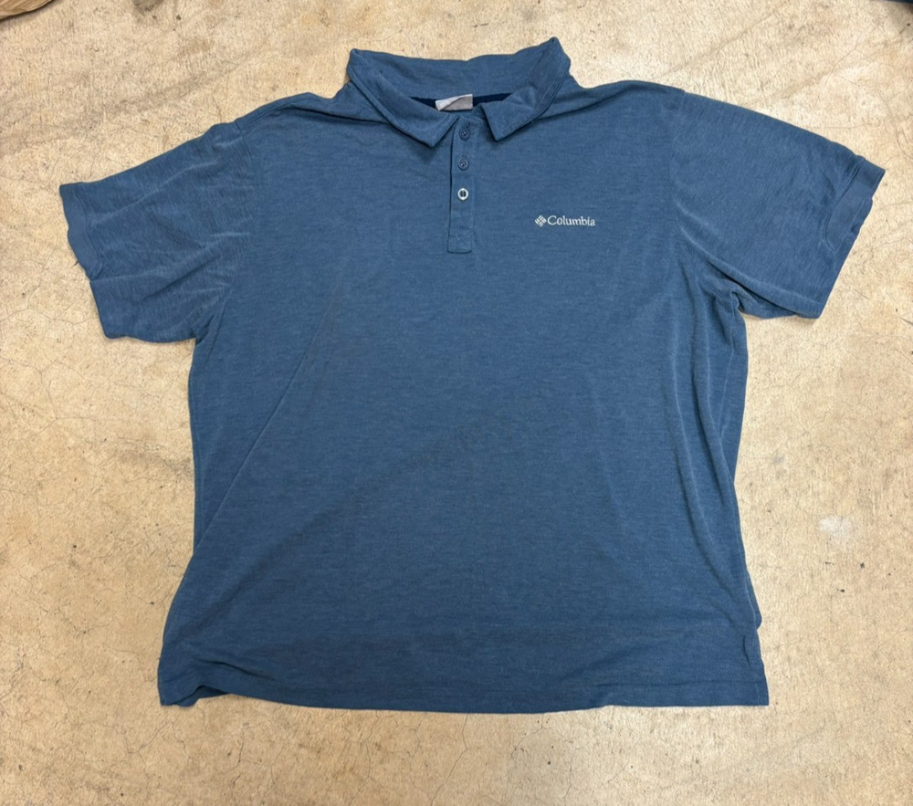 Columbia Tech Trail Performance Polo Shirt Mens XL Blue Moisture Wicking